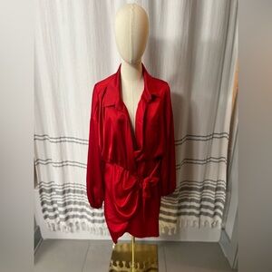 Red Satin Wrap Dress